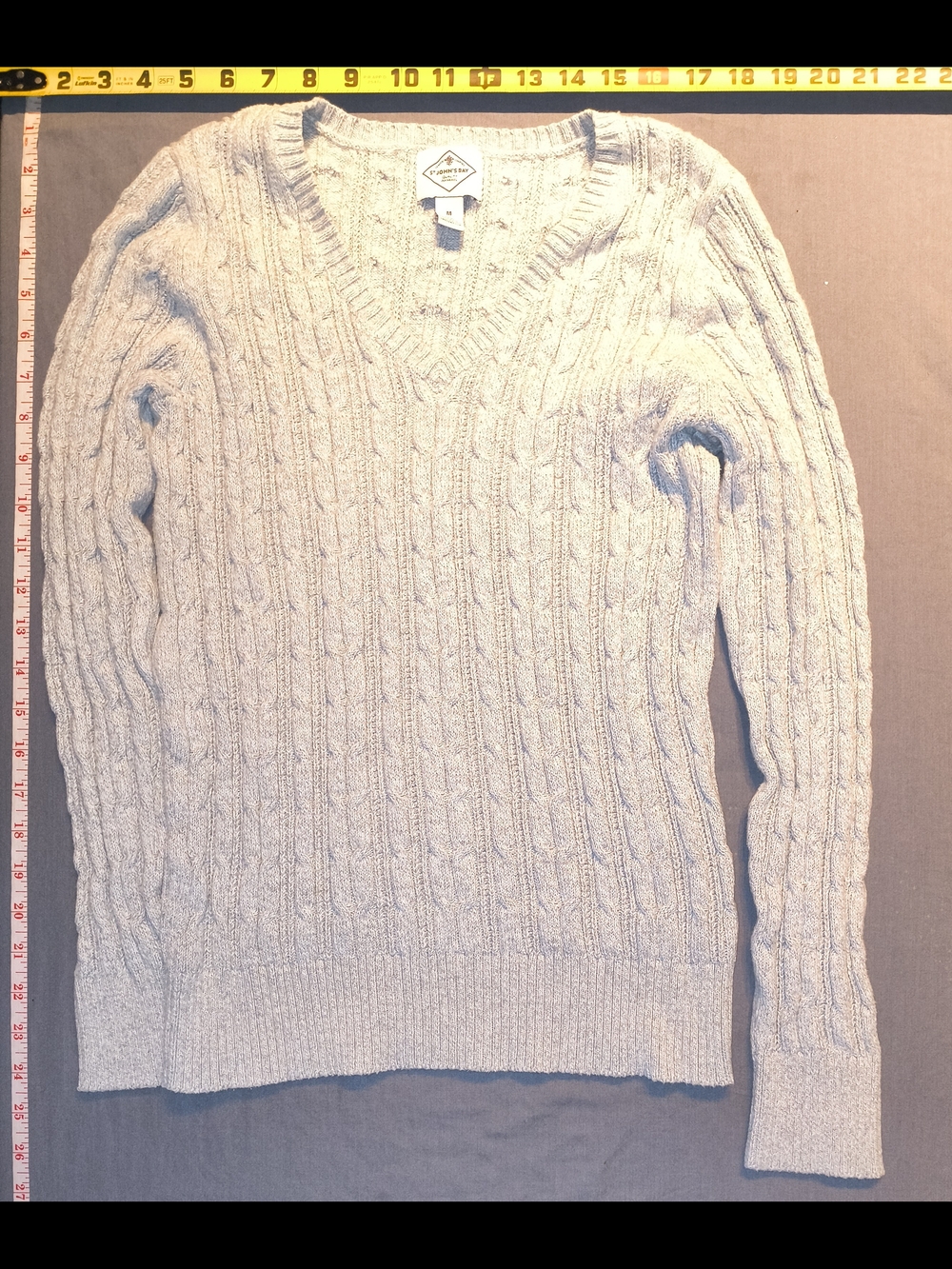 St. John's Bay Women's Cable Knit V-Neck Sweater in Gray